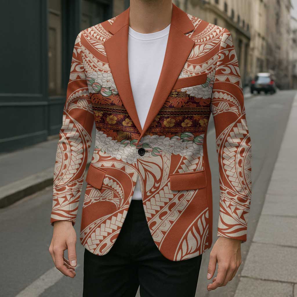 Aloha Hawaii Mikioi Lei Blazer Beige Tropical Flower Pattern - Polynesian Pride