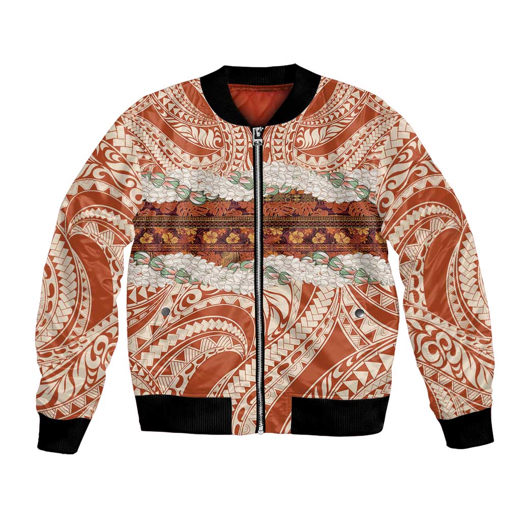 Aloha Hawaii Mikioi Lei Bomber Jacket Beige Tropical Flower Pattern - Polynesian Pride