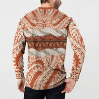 Aloha Hawaii Mikioi Lei Button Sweatshirt Beige Tropical Flower Pattern - Polynesian Pride