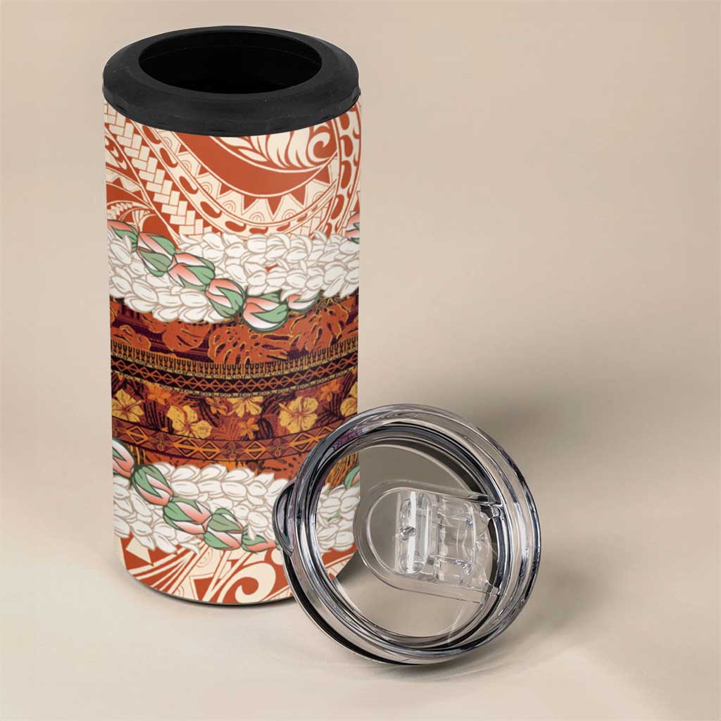 Aloha Hawaii Mikioi Lei 4 in 1 Can Cooler Tumbler Beige Tropical Flower Pattern - Polynesian Pride