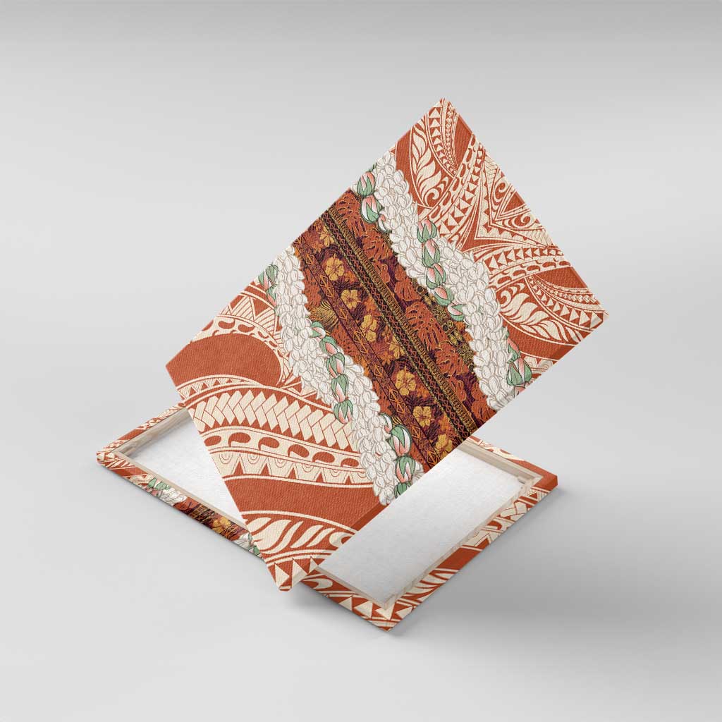 Aloha Hawaii Mikioi Lei Canvas Wall Art Beige Tropical Flower Pattern - Polynesian Pride