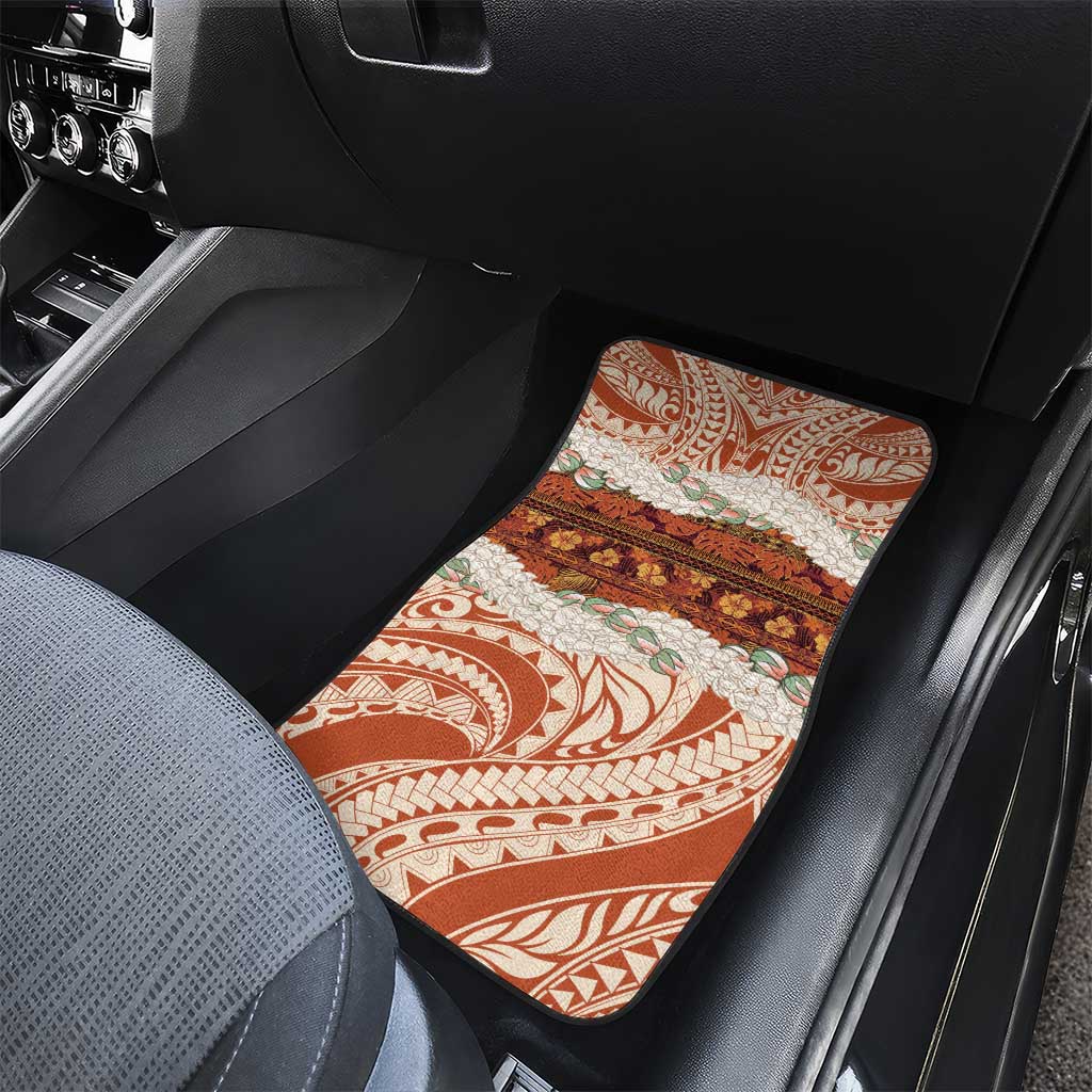 Aloha Hawaii Mikioi Lei Car Mats Beige Tropical Flower Pattern - Polynesian Pride