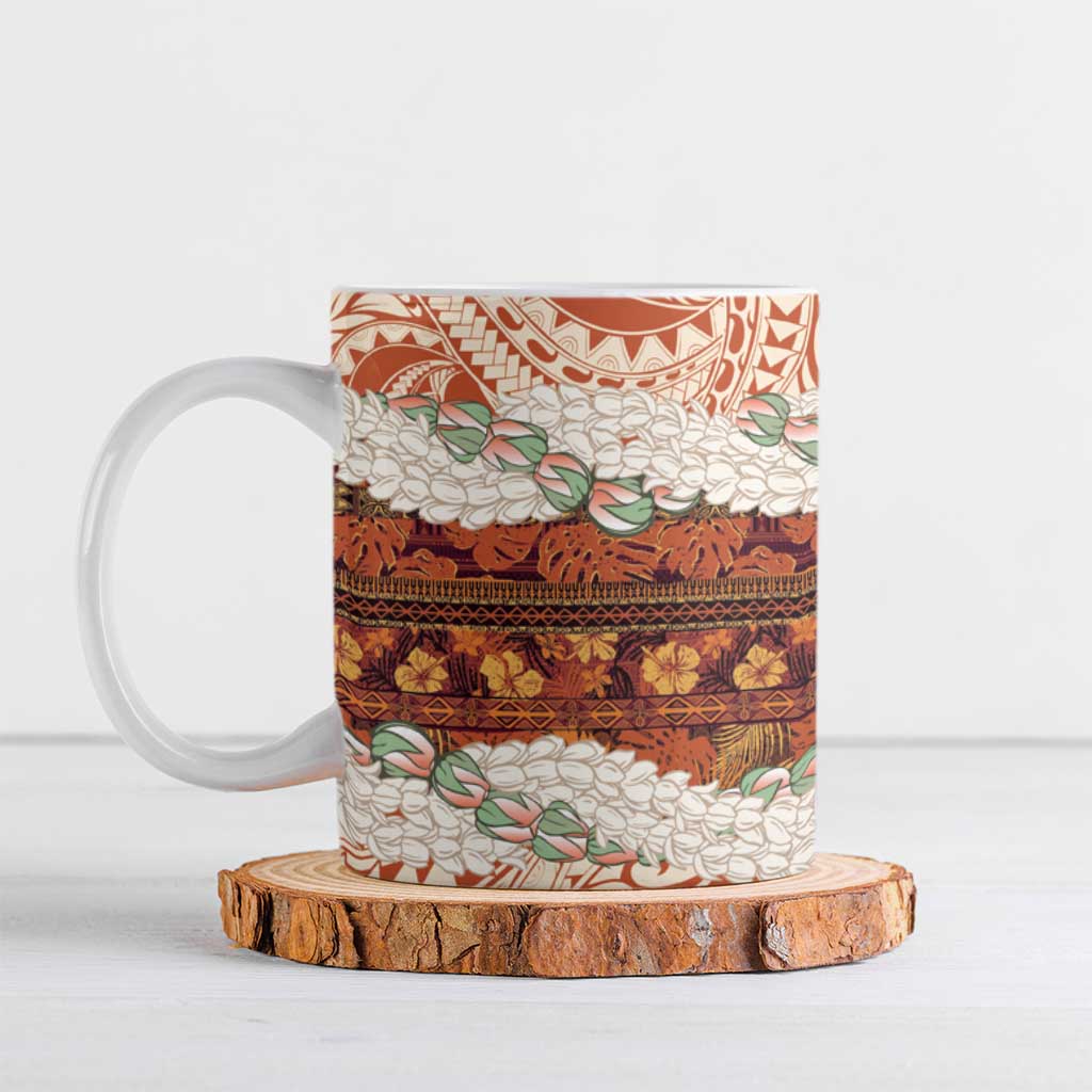 Aloha Hawaii Mikioi Lei Ceramic Mug Beige Tropical Flower Pattern - Polynesian Pride