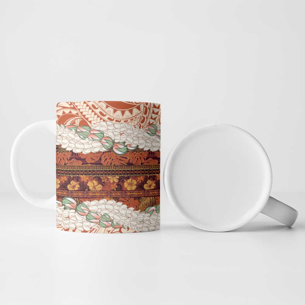 Aloha Hawaii Mikioi Lei Ceramic Mug Beige Tropical Flower Pattern - Polynesian Pride
