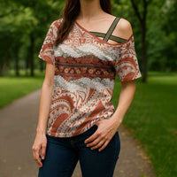 Aloha Hawaii Mikioi Lei Cross Shoulder Shirt Beige Tropical Flower Pattern - Polynesian Pride