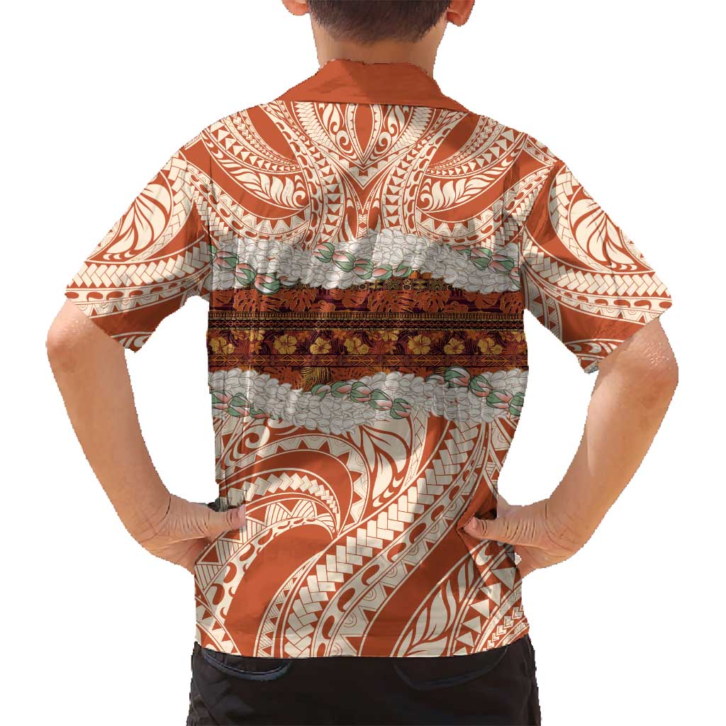 Aloha Hawaii Mikioi Lei Family Matching Long Sleeve Bodycon Dress and Hawaiian Shirt Beige Tropical Flower Pattern - Polynesian Pride