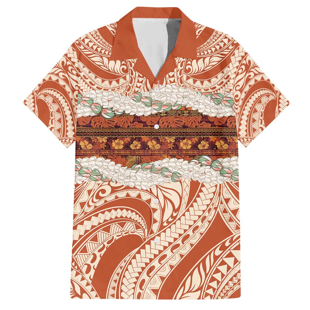 Aloha Hawaii Mikioi Lei Family Matching Puletasi and Hawaiian Shirt Beige Tropical Flower Pattern - Polynesian Pride