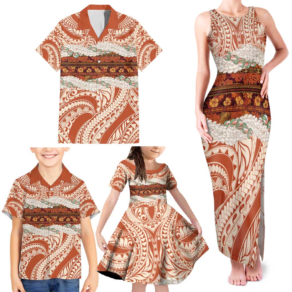 Aloha Hawaii Mikioi Lei Family Matching Tank Maxi Dress and Hawaiian Shirt Beige Tropical Flower Pattern - Polynesian Pride
