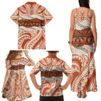 Aloha Hawaii Mikioi Lei Family Matching Tank Maxi Dress and Hawaiian Shirt Beige Tropical Flower Pattern - Polynesian Pride