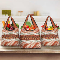 Aloha Hawaii Mikioi Lei Grocery Bag Beige Tropical Flower Pattern - Polynesian Pride