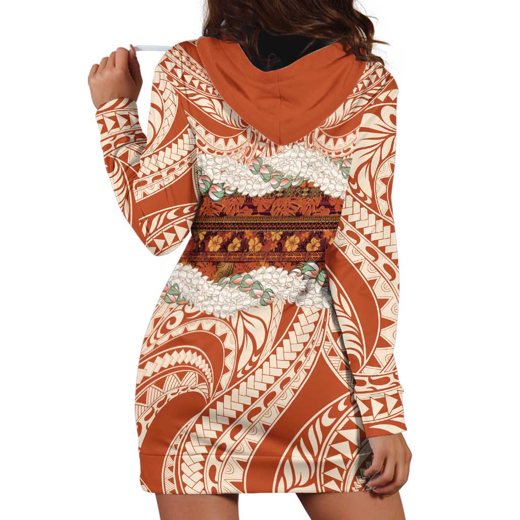 Aloha Hawaii Mikioi Lei Hoodie Dress Beige Tropical Flower Pattern - Polynesian Pride