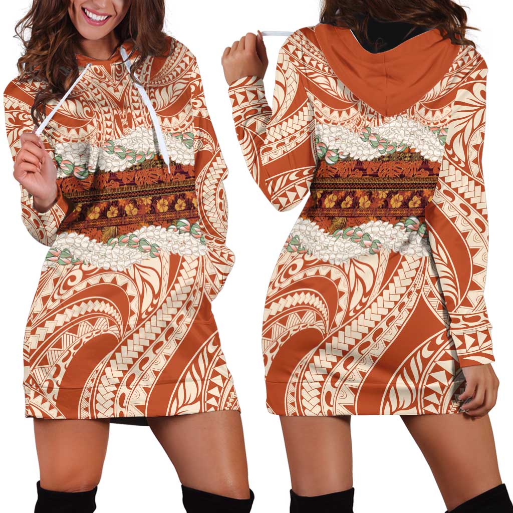 Aloha Hawaii Mikioi Lei Hoodie Dress Beige Tropical Flower Pattern - Polynesian Pride