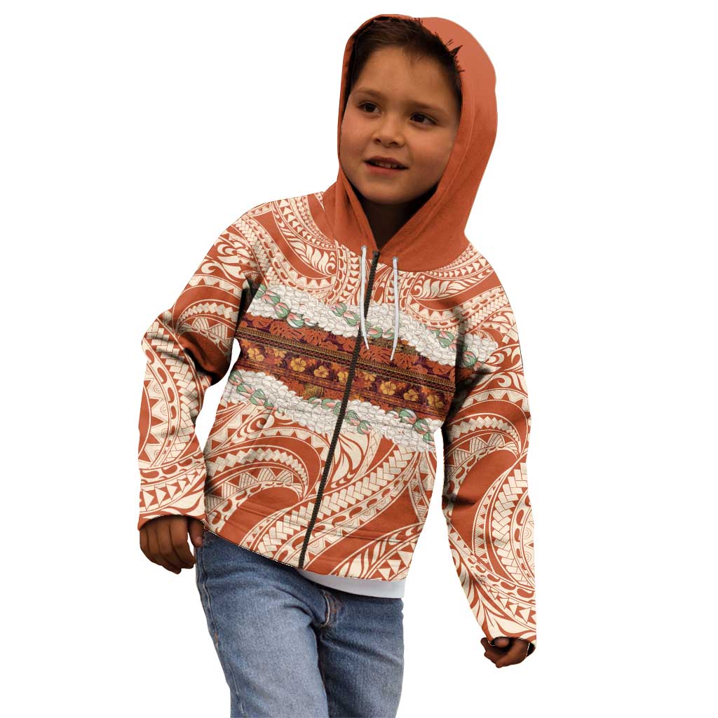 Aloha Hawaii Mikioi Lei Kid Hoodie Beige Tropical Flower Pattern - Polynesian Pride