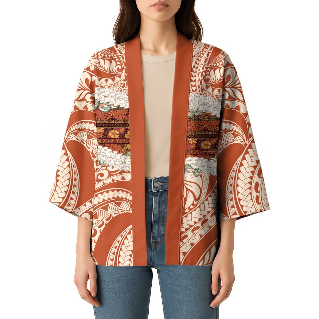 Aloha Hawaii Mikioi Lei Kimono Beige Tropical Flower Pattern - Polynesian Pride