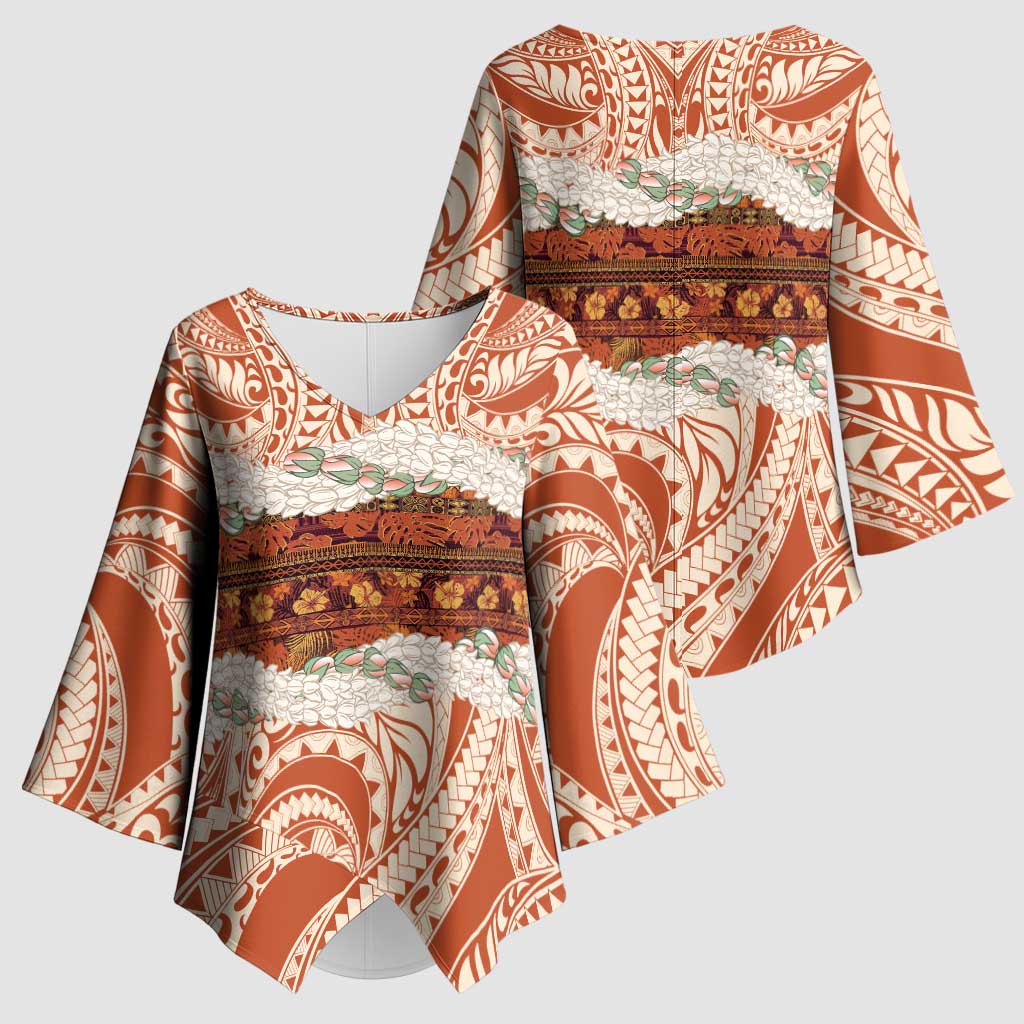 Aloha Hawaii Mikioi Lei Kimono Sleeve Blouse Beige Tropical Flower Pattern - Polynesian Pride