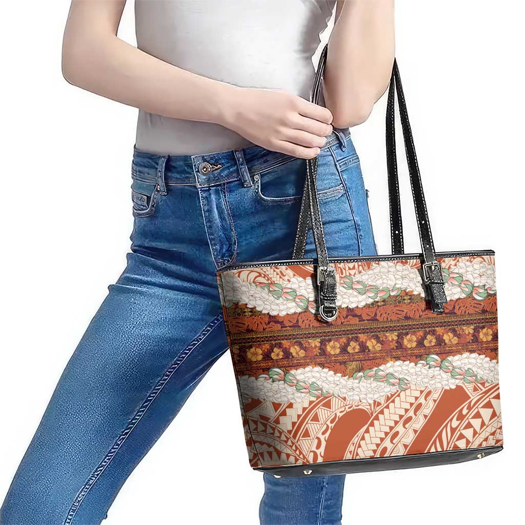 Aloha Hawaii Mikioi Lei Leather Tote Bag Beige Tropical Flower Pattern - Polynesian Pride