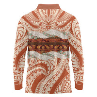 Aloha Hawaii Mikioi Lei Long Sleeve Polo Shirt Beige Tropical Flower Pattern - Polynesian Pride