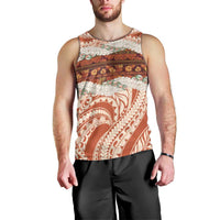 Aloha Hawaii Mikioi Lei Men Tank Top Beige Tropical Flower Pattern - Polynesian Pride