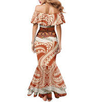 Aloha Hawaii Mikioi Lei Mermaid Dress Beige Tropical Flower Pattern - Polynesian Pride