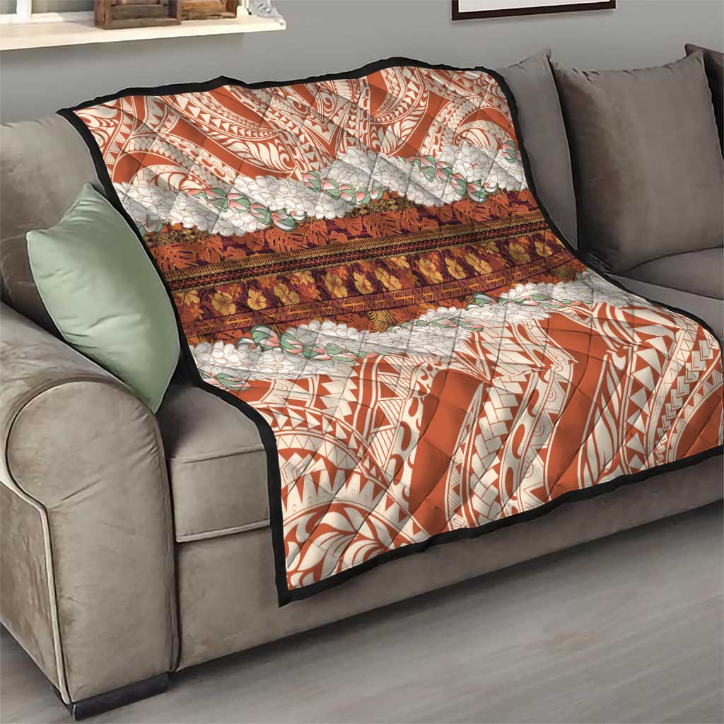 Aloha Hawaii Mikioi Lei Quilt Beige Tropical Flower Pattern - Polynesian Pride