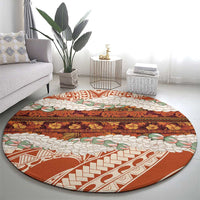 Aloha Hawaii Mikioi Lei Round Carpet Beige Tropical Flower Pattern - Polynesian Pride