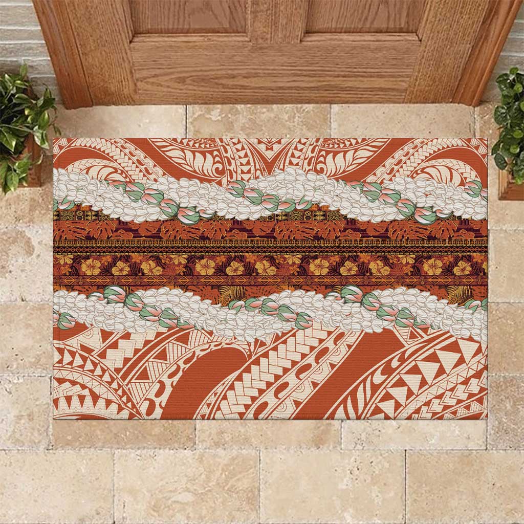 Aloha Hawaii Mikioi Lei Rubber Doormat Beige Tropical Flower Pattern - Polynesian Pride
