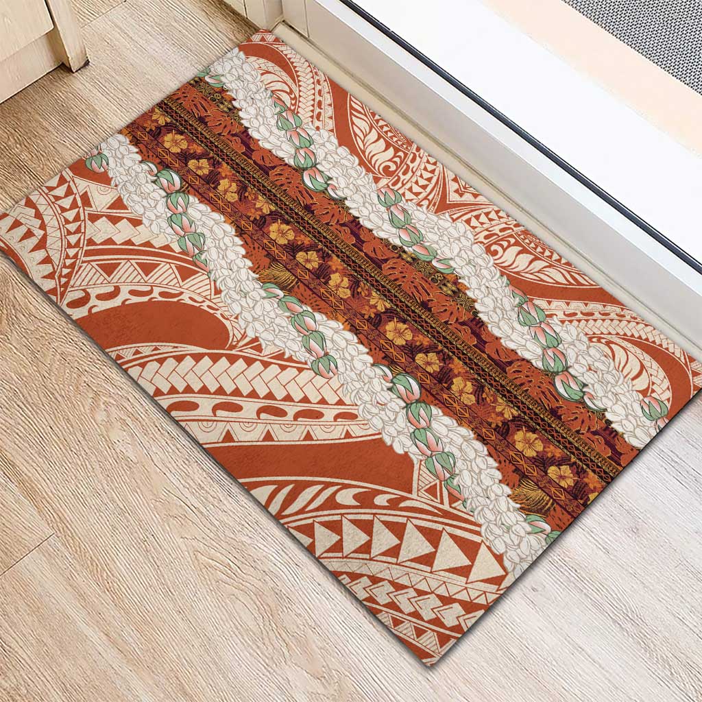 Aloha Hawaii Mikioi Lei Rubber Doormat Beige Tropical Flower Pattern - Polynesian Pride
