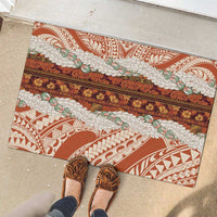 Aloha Hawaii Mikioi Lei Rubber Doormat Beige Tropical Flower Pattern - Polynesian Pride
