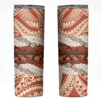 Aloha Hawaii Mikioi Lei Skinny Tumbler Beige Tropical Flower Pattern - Polynesian Pride