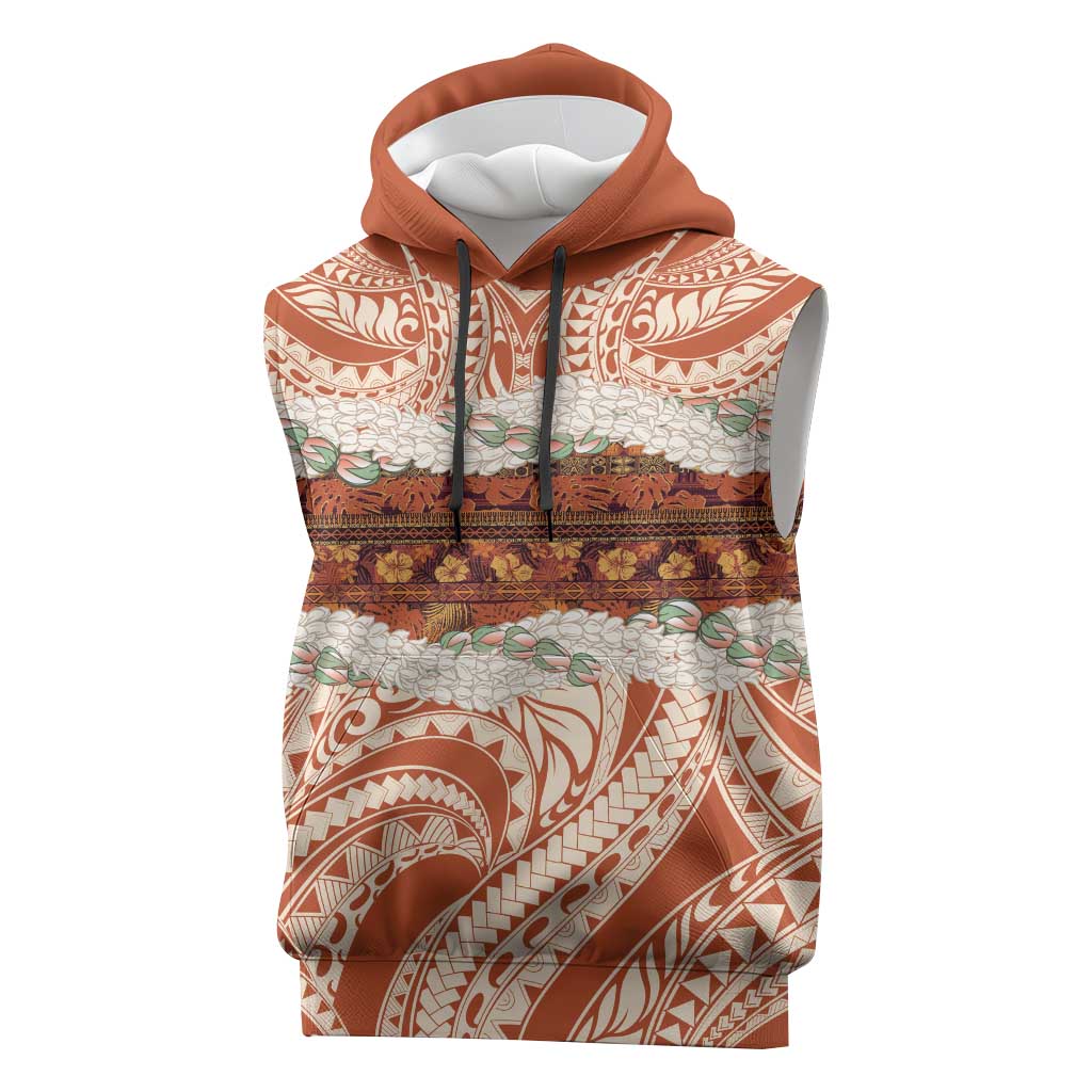 Aloha Hawaii Mikioi Lei Sleeveless Hoodie Beige Tropical Flower Pattern - Polynesian Pride