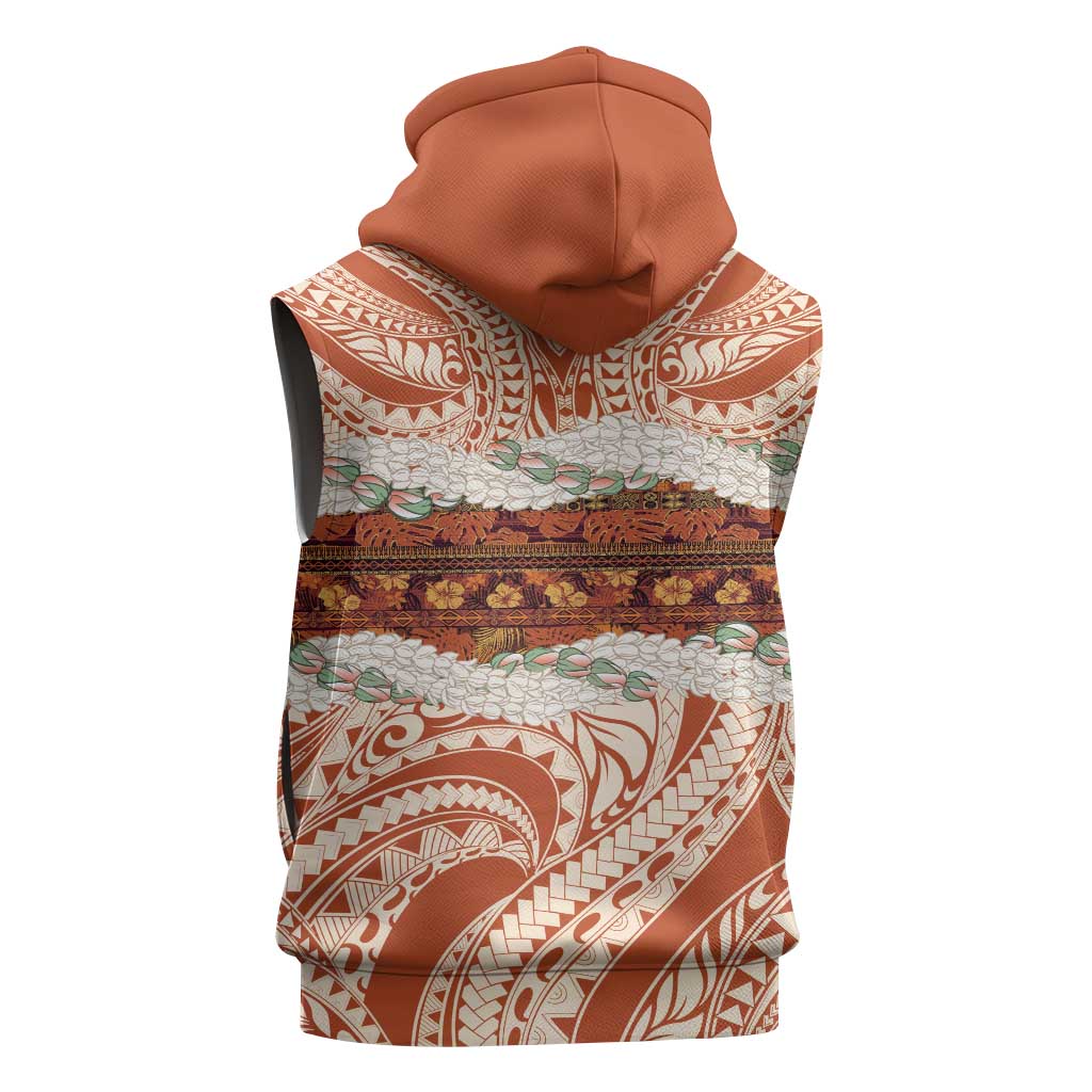Aloha Hawaii Mikioi Lei Sleeveless Hoodie Beige Tropical Flower Pattern - Polynesian Pride