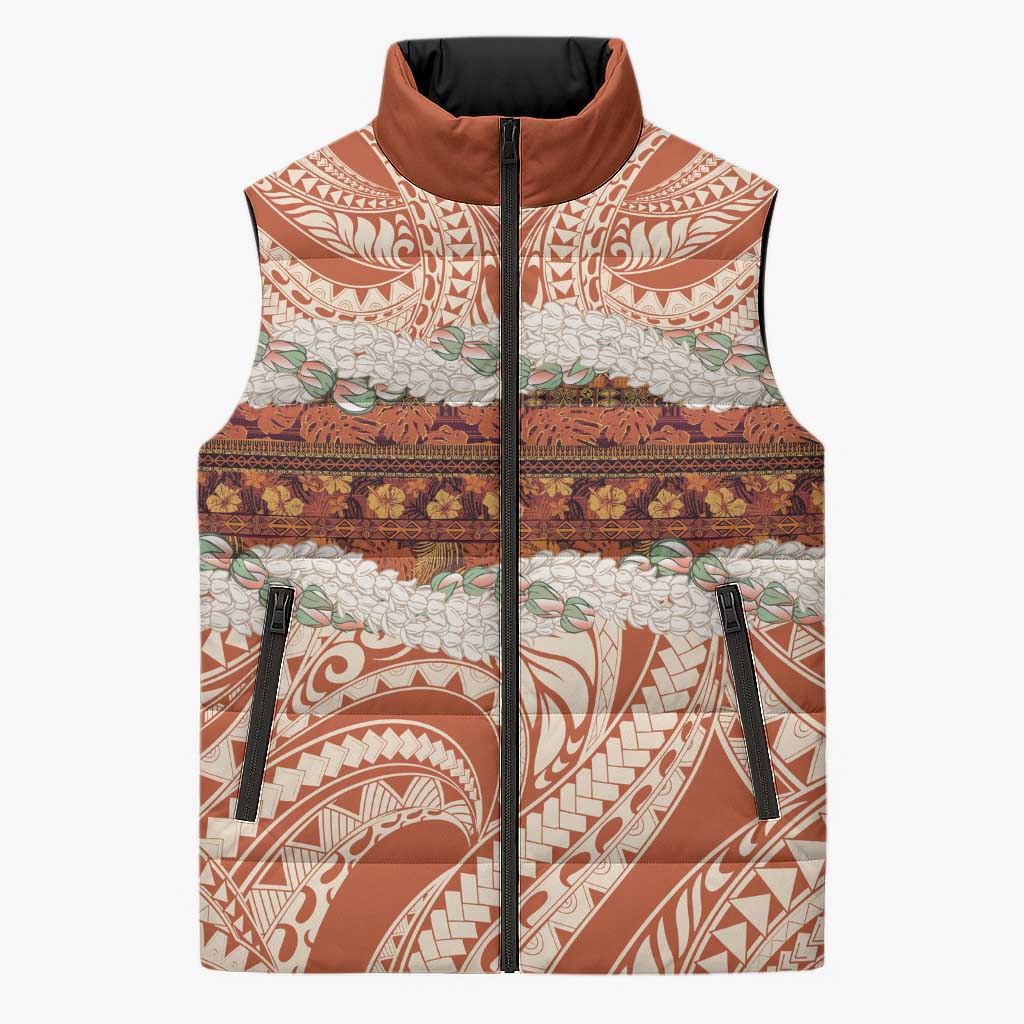 Aloha Hawaii Mikioi Lei Sleeveless Puffer Jacket Beige Tropical Flower Pattern - Polynesian Pride