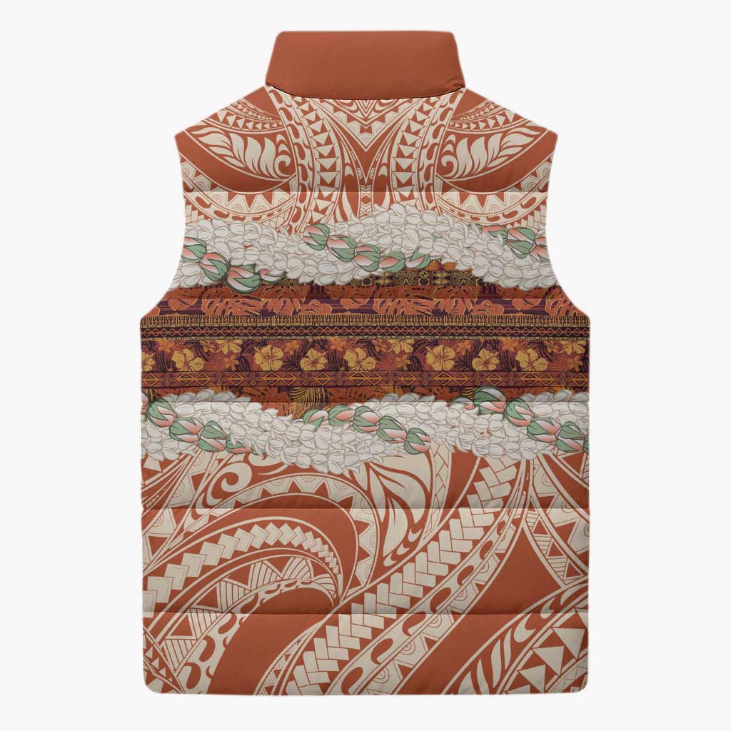 Aloha Hawaii Mikioi Lei Sleeveless Puffer Jacket Beige Tropical Flower Pattern - Polynesian Pride