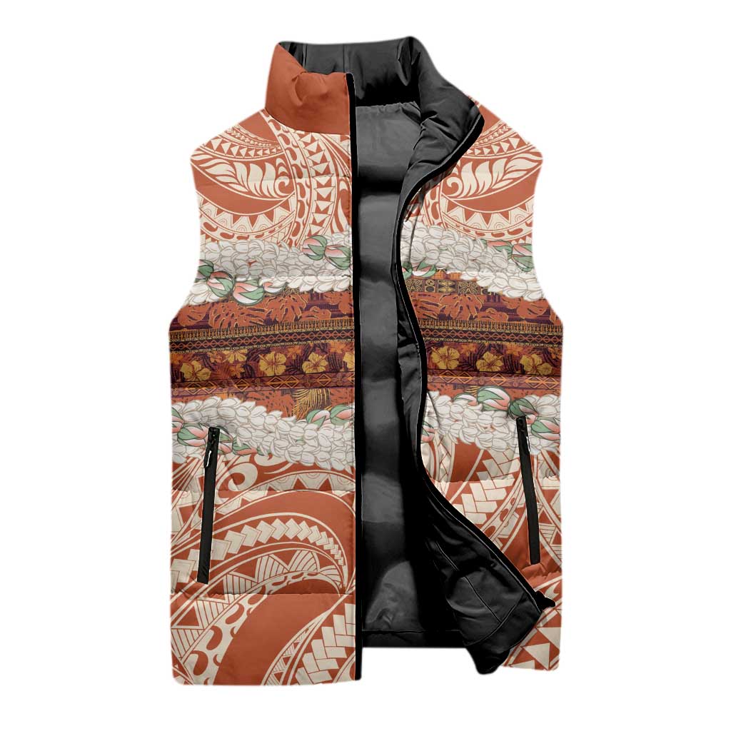 Aloha Hawaii Mikioi Lei Sleeveless Puffer Jacket Beige Tropical Flower Pattern - Polynesian Pride