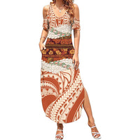 Aloha Hawaii Mikioi Lei Summer Maxi Dress Beige Tropical Flower Pattern - Polynesian Pride