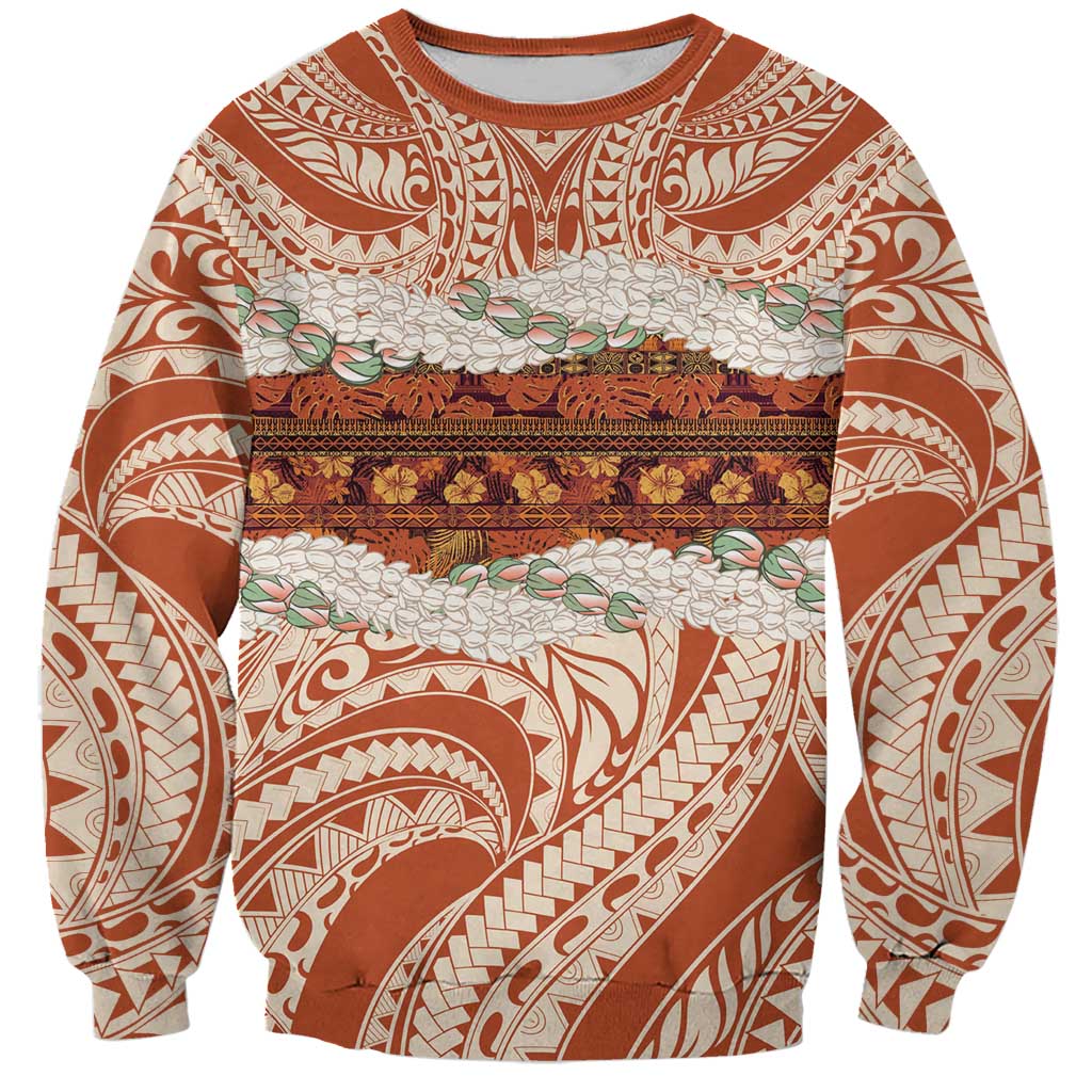 Aloha Hawaii Mikioi Lei Sweatshirt Beige Tropical Flower Pattern - Polynesian Pride