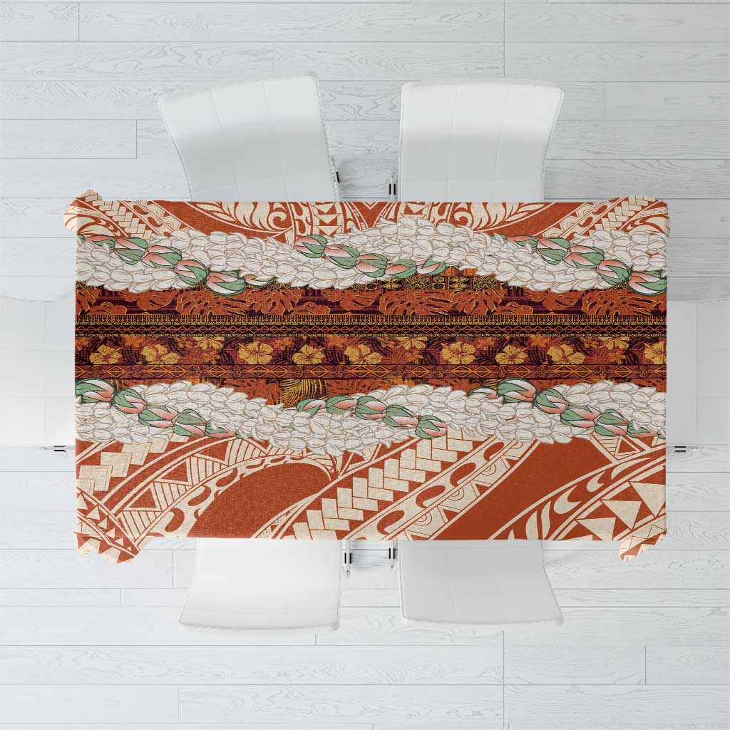 Aloha Hawaii Mikioi Lei Tablecloth Beige Tropical Flower Pattern - Polynesian Pride