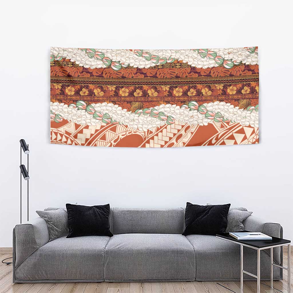 Aloha Hawaii Mikioi Lei Tapestry Beige Tropical Flower Pattern - Polynesian Pride