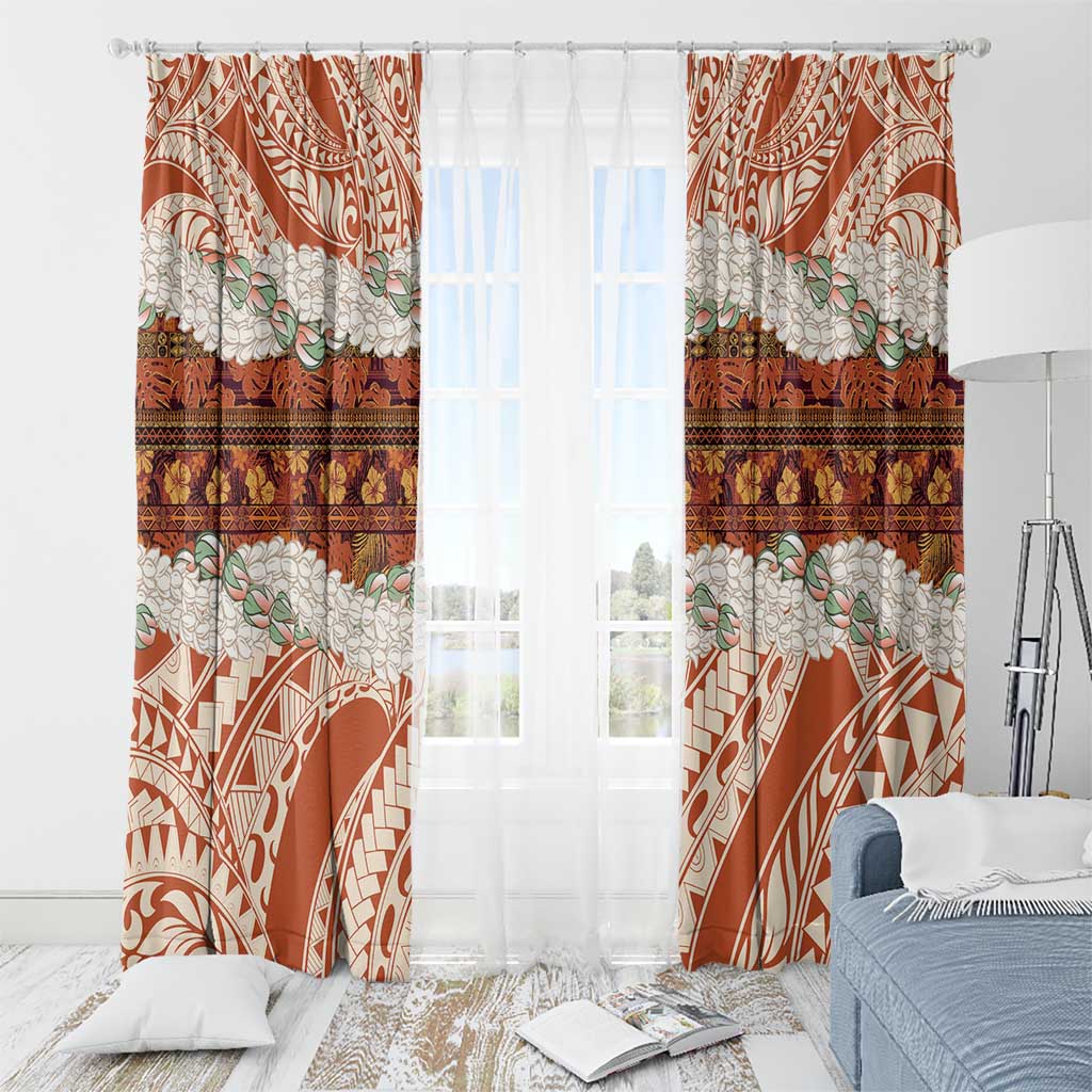 Aloha Hawaii Mikioi Lei Window Curtain Beige Tropical Flower Pattern - Polynesian Pride