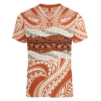 Aloha Hawaii Mikioi Lei Women V-Neck T-Shirt Beige Tropical Flower Pattern - Polynesian Pride