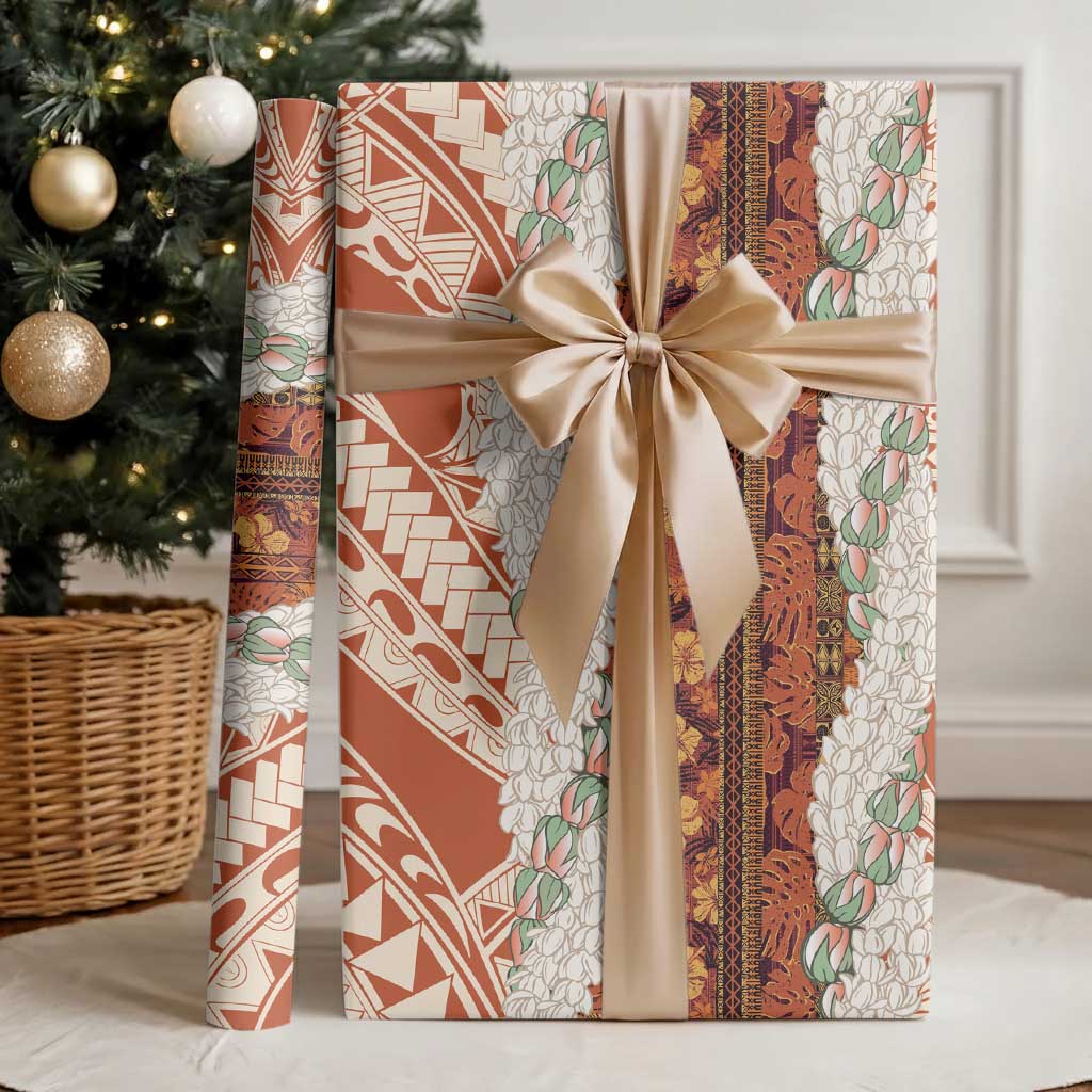 Aloha Hawaii Mikioi Lei Wrapping Paper Beige Tropical Flower Pattern LT14 - Polynesian Pride