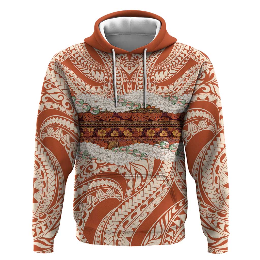 Aloha Hawaii Mikioi Lei Zip Hoodie Beige Tropical Flower Pattern - Polynesian Pride