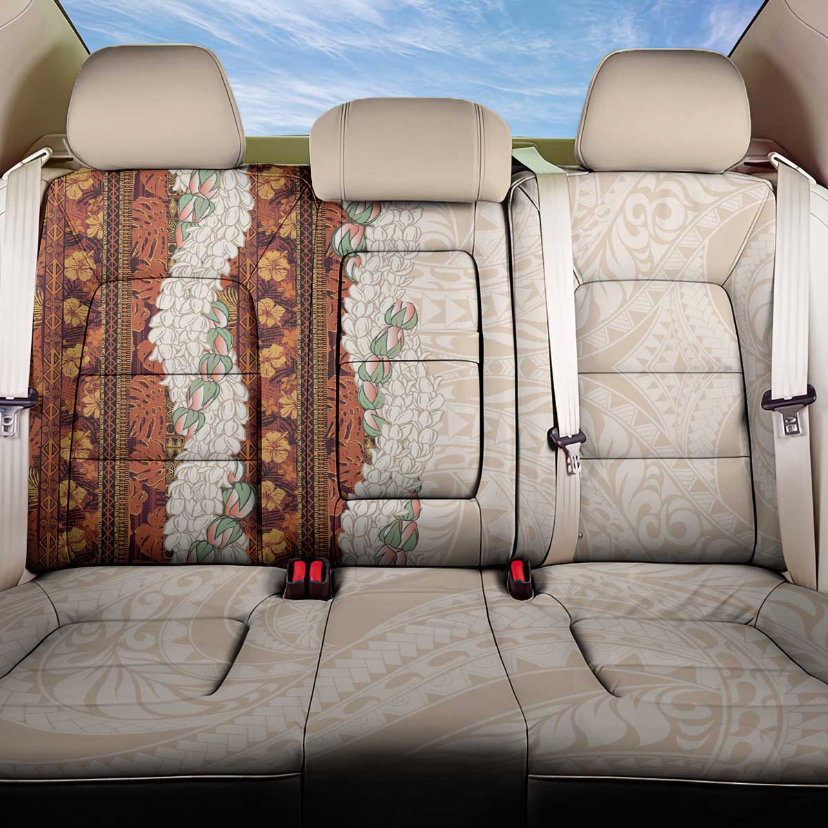 Aloha Hawaii Mikioi Lei Back Car Seat Cover Cattail Red Tropical Flower Pattern - Polynesian Pride
