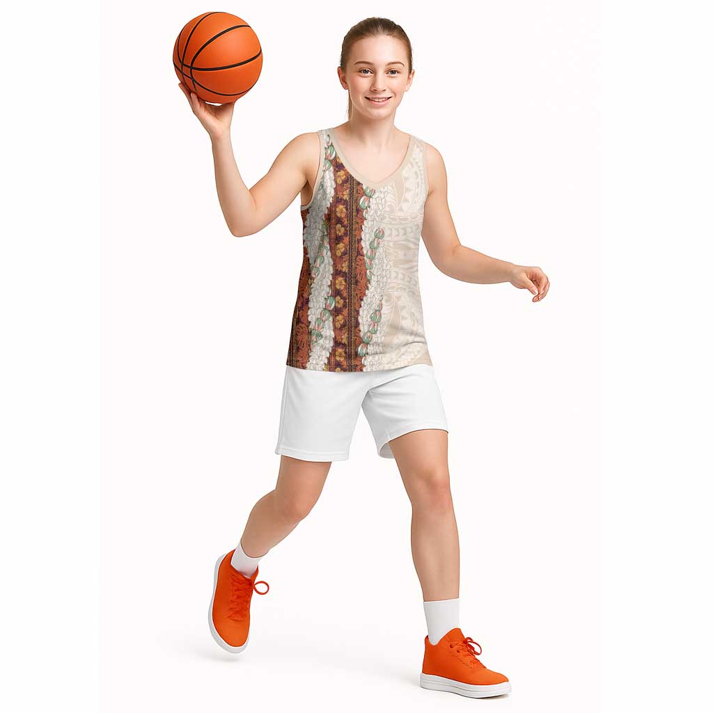 Aloha Hawaii Mikioi Lei Basketball Jersey Cattail Red Tropical Flower Pattern - Polynesian Pride