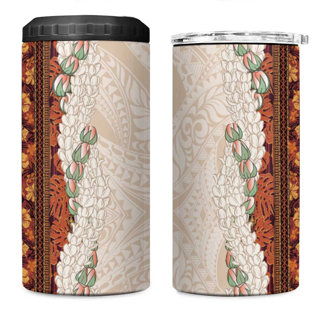 Aloha Hawaii Mikioi Lei 4 in 1 Can Cooler Tumbler Cattail Red Tropical Flower Pattern - Polynesian Pride