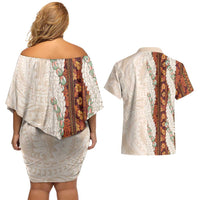 Aloha Hawaii Mikioi Lei Couples Matching Off Shoulder Short Dress and Hawaiian Shirt Cattail Red Tropical Flower Pattern - Polynesian Pride