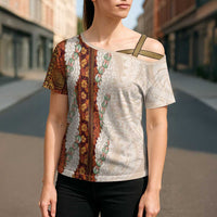 Aloha Hawaii Mikioi Lei Cross Shoulder Shirt Cattail Red Tropical Flower Pattern - Polynesian Pride