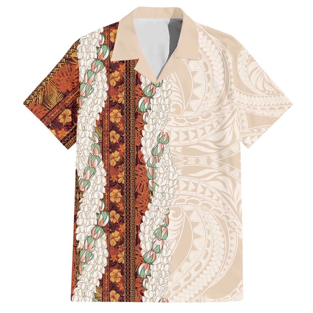 Aloha Hawaii Mikioi Lei Family Matching Off Shoulder Maxi Dress and Hawaiian Shirt Cattail Red Tropical Flower Pattern - Polynesian Pride