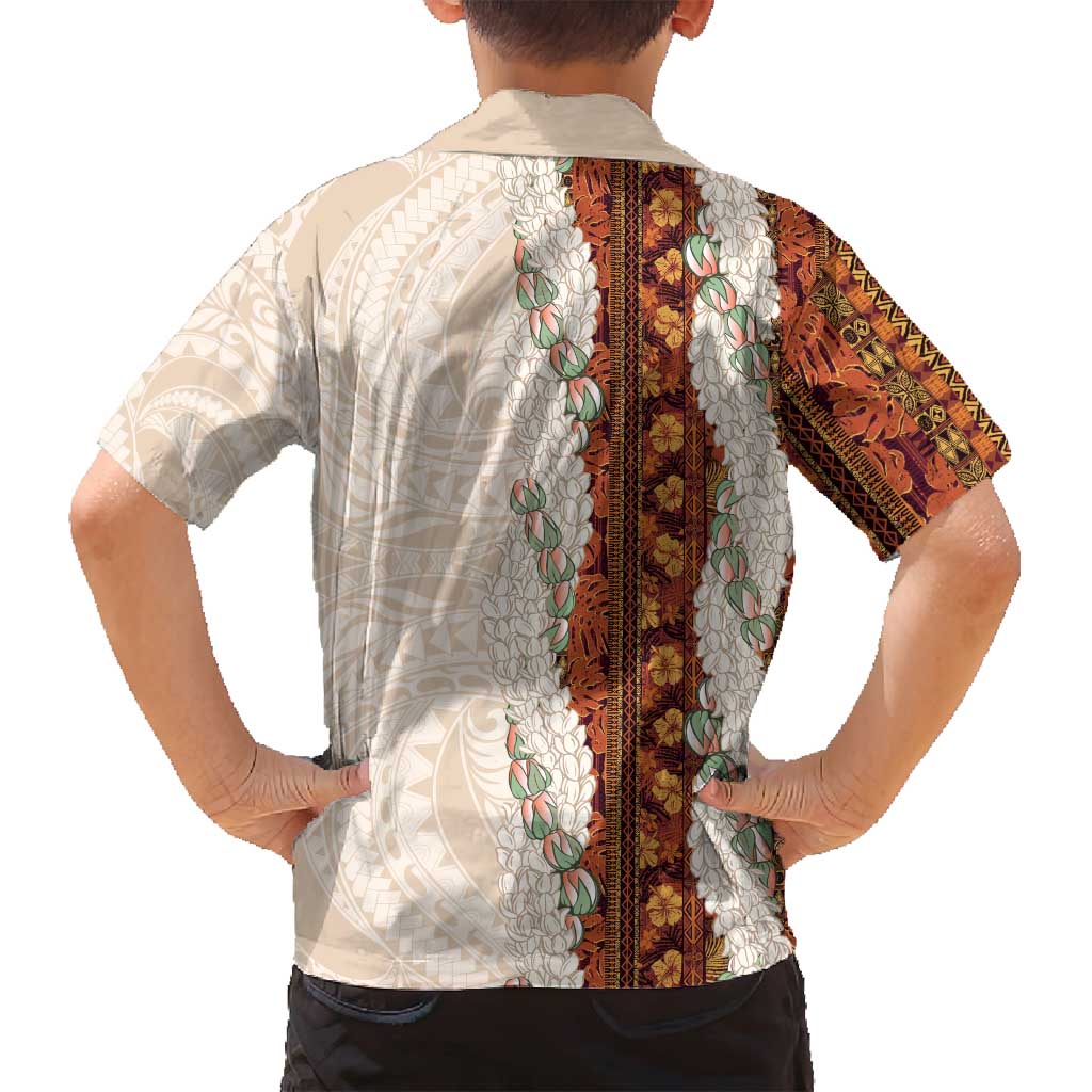 Aloha Hawaii Mikioi Lei Family Matching Off Shoulder Short Dress and Hawaiian Shirt Cattail Red Tropical Flower Pattern - Polynesian Pride