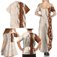 Aloha Hawaii Mikioi Lei Family Matching Summer Maxi Dress and Hawaiian Shirt Cattail Red Tropical Flower Pattern - Polynesian Pride